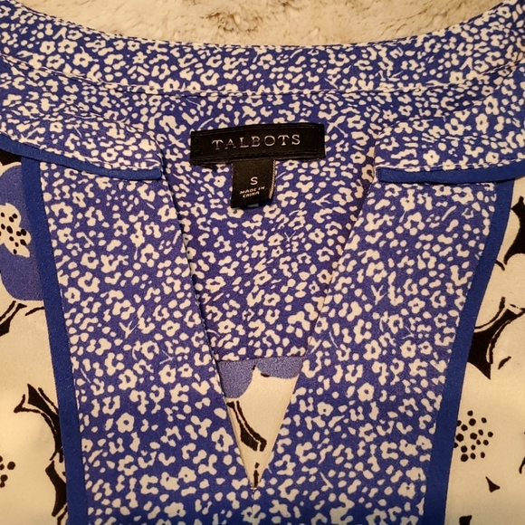 Talbots Blue Floral Tunic Blouse 3/4 Sleeve Size S - Picture 3 of 5